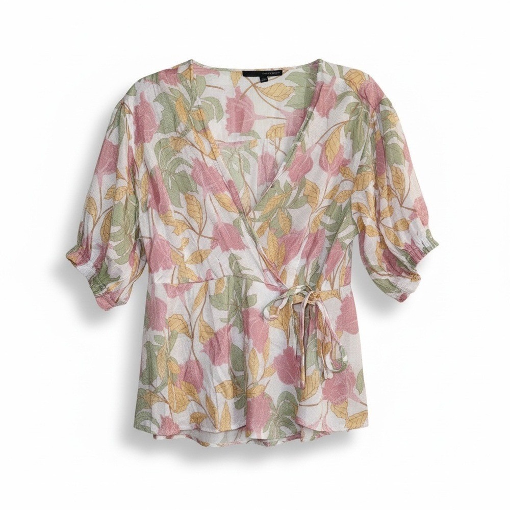 Harve Benard Pink and Green Floral Blouse Plus Size 1X